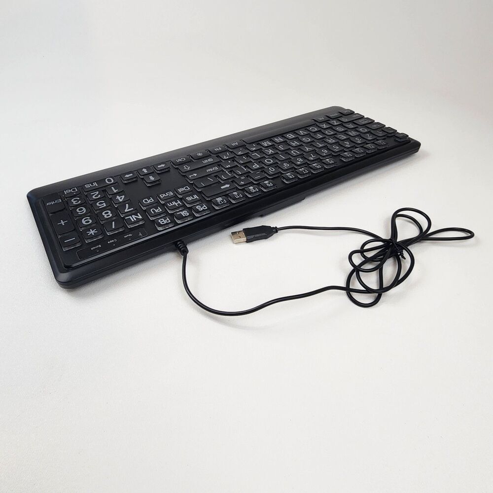 Large Print Backlit USB Keyboard Full Size LED Wired Computer Keyboard - Picture 6 of 8